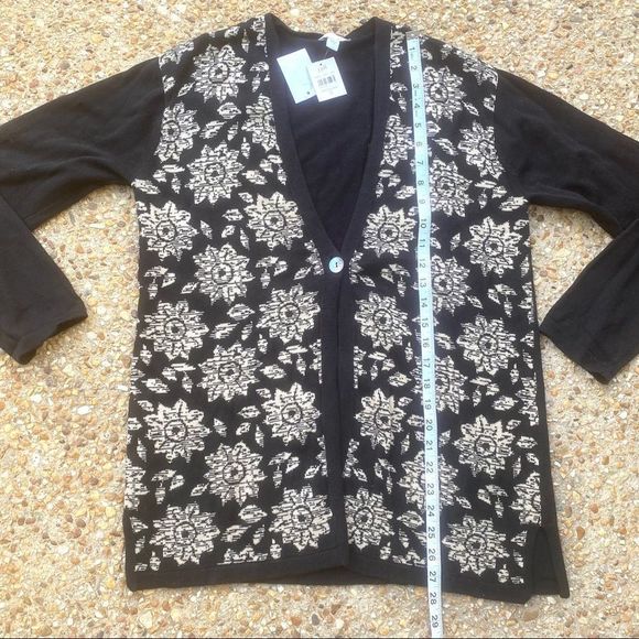NWT J. Jill Blackcashe Floral Sunflower Black Cardigan Size S - Picture 5 of 11